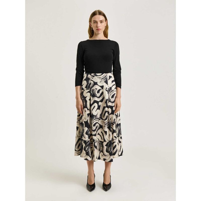 Veronika Maine Black Abstract Brush Midi Skirt image number 3